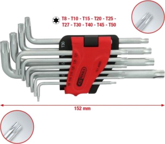 Ks Tools 151.4880, Spoiler-Torx, Metallisk, Stål, Kromfarget, 325 G, 10 Stykker