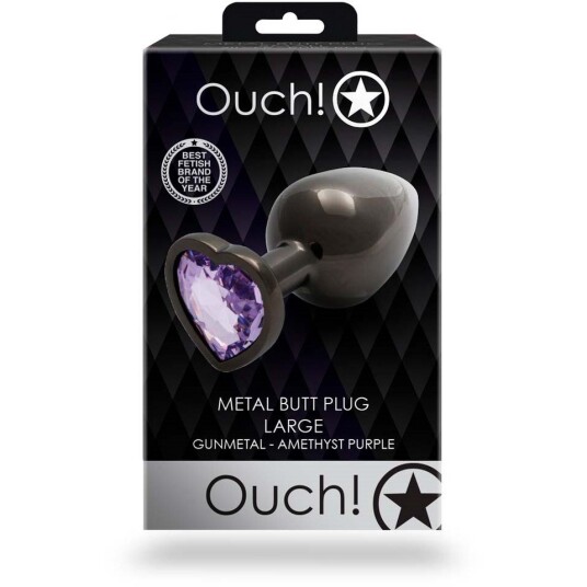 Shots Toys Ouch! Ouch!: Heart Gem Metal Butt Plug large grå