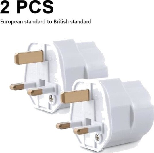 2x Reiseadapter Kontakt for England - Reisekontakt Power EU til UK-uttak - Reisekontakt Hvit