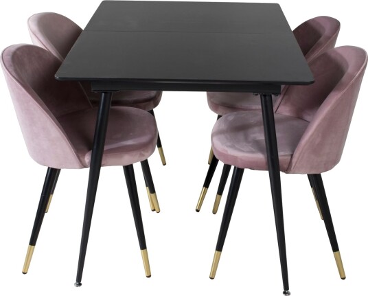 Silar Spisegruppe Forlengningsbar 120 cm Rektangulær med 4 Velvet Stoler - Sort