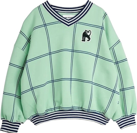 Mini Rodini Check Aop Panther Patch Sweatshirt   Green   80/86