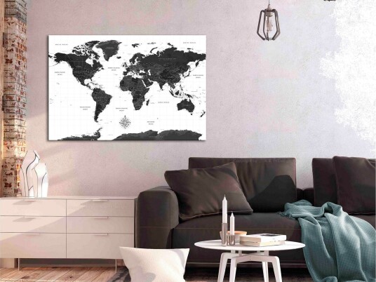 Tavle Black And White Map 1 Part Wide 120X80 Artgeist sp. z o. o.