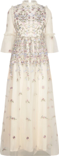 Malina Nicolina Long Sleeved Lace Maxi Dress Cream S