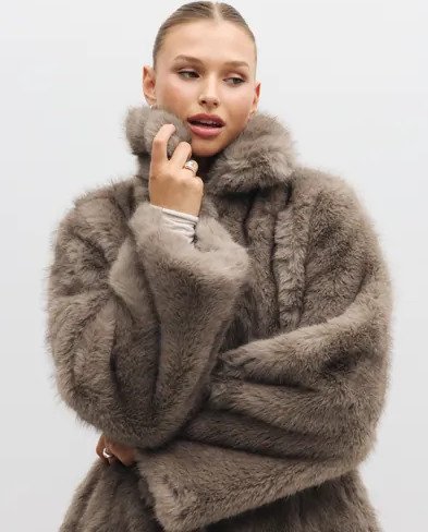 Neo Noir - Brun - Ariella Faux Fur Peplum Jacket
