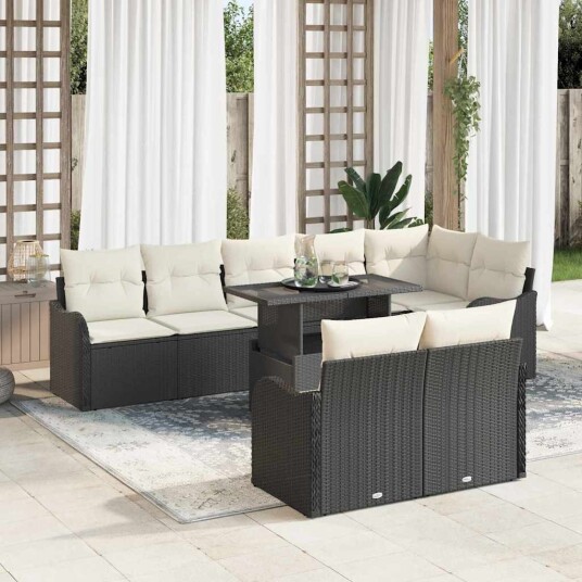 vidaXL Lounge-sett 9 stk. Svart Poly rattan