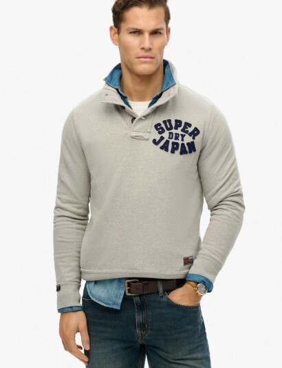 Superdry Vintage Athletic Half Button Grey M