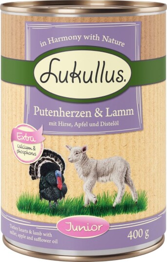 Lukullus Våtfôr Junior Kalkunhjerte & Lam 24 X 400 G Lukullus Våtfôr Junior Kalkunhjerte & Lam 24 X 400 G