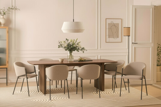 Bark Richeto Spisebord 240 cm med 8 Filip Spisestoler Røkt eik / Taupe Bouclé Bark Richeto Spisebord 240 cm med 8 Filip Spisestoler Røkt eik / Taupe Bouclé
