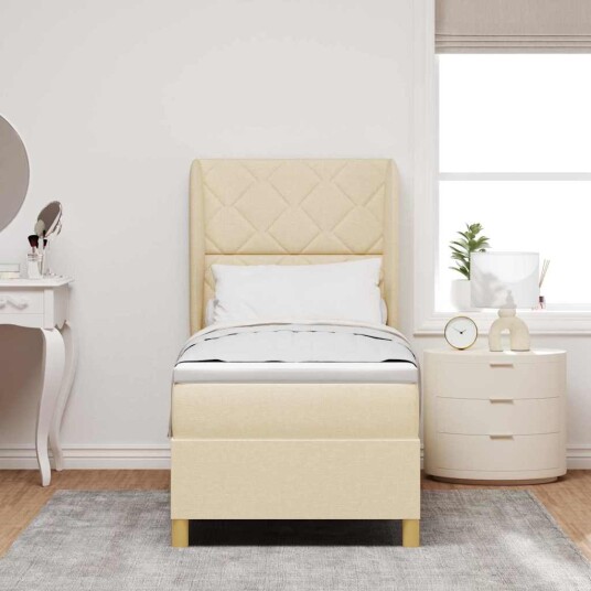 Box Spring Seng med Madrass Krem 80x200 cm Stoff