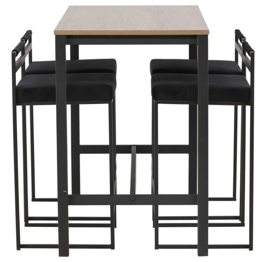 Venture Design Camden & Opelika bargruppe Svart/valnøtt 4 stoler & bord 120 x 60 cm