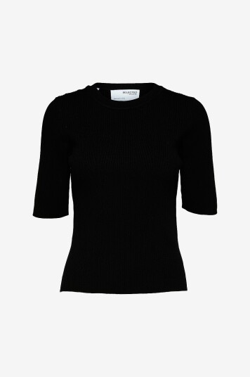 Selected FEMME - Topp slfMala 2/4 Knit O-neck - Svart