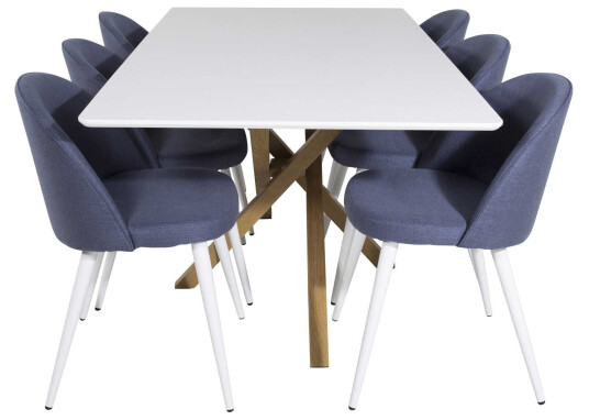 Venture Design Piazza & Velvet spisegruppe Hvit/blå 6 st stoler & bord 180 x 90 cm