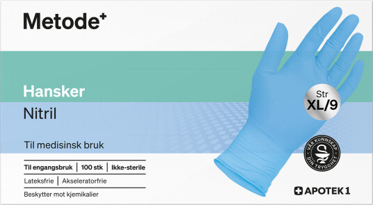 Metode hansker nitril str XL/9 100 stk Metode hansker nitril str XL/9 100 stk