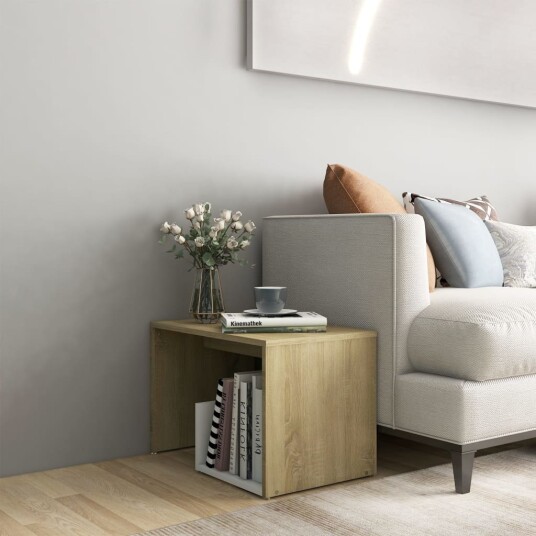 Sidebord hvit og sonoma eik 59x36x38 cm konstruert tre 8720286559024