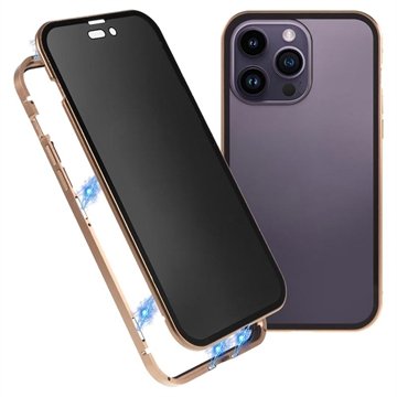 iPhone 15 Pro Magnetisk Deksel med Personvernherdet Glass Gull