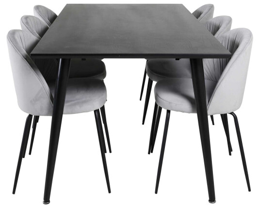 Venture Design Dipp & Wrinkles spisegruppe Svart/grå 6 st stoler & bord 180 x 90 cm