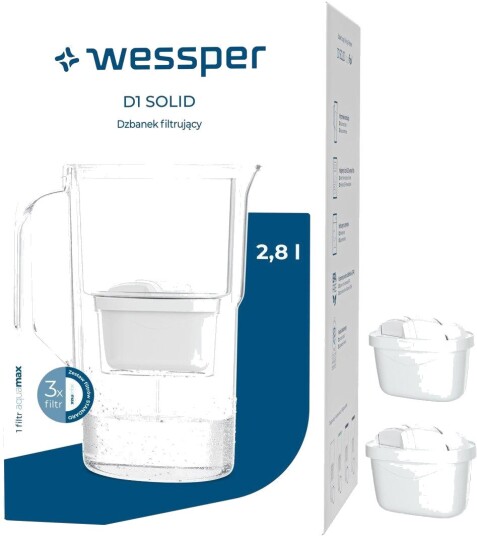 Wessper WES203-MT-3PROMO D1 Solid vannfilterkanne - Inkl. 3 vannfilter