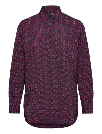 Lauren Ralph Lauren Relaxed Fit Foulard Print Crepe Shirt   Burgundy   S