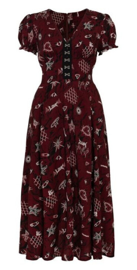 Hell Bunny Lang kjole Doomed Dress XS til 4XL Damer rød-svart-hvit