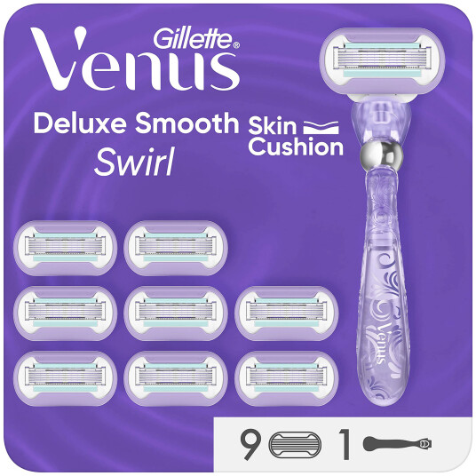 Gillette Venus Deluxe Smooth Swirl barberhøvel + 9 barberblader