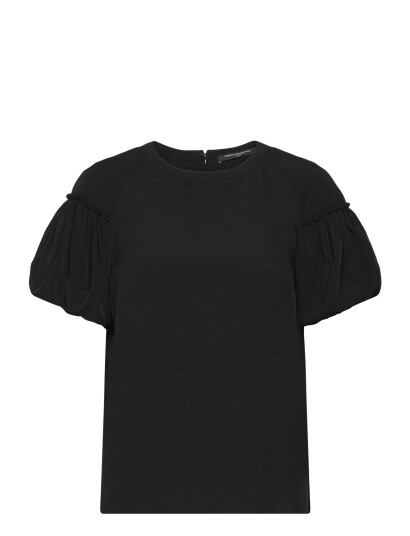 French Connection Crepe Light Puff Sleeve Top - Black - M