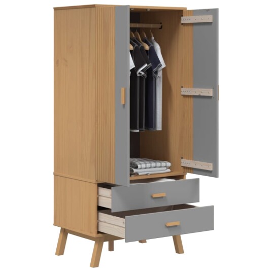 Garderobe OLDEN grå og brun 76,5x53x172 cm heltre furu Garderobe OLDEN grå og brun 76,5x53x172 cm heltre furu