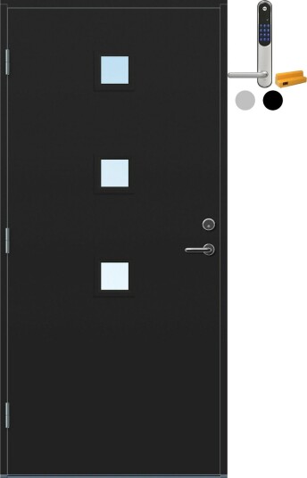 Ytterdør Bygg1 Selje med Yale Entrus BxH: 90x200 cm - Høyre, NCS S-8500-N, Dempet Sort, Yale Sølv
