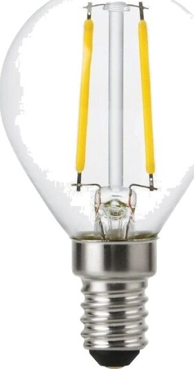 Spl E14 2W dimbar LED kronepære   G45 filament klart glass 2700K   Dimbar : Dimbar Kulør : Varm