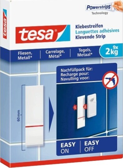 Tesa 77760 Innendørs Universalkrok Hvit Limstrimmel Tiles & Metal Rektangel