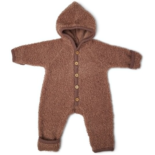 Smallstuff Rose Brown Jumpsuit Bouclé Merinoull med Knapper og Hette 92-98 Smallstuff Rose Brown Jumpsuit Bouclé Merinoull med Knapper og Hette 92-98