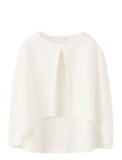 Mango Knitted Cape With Lace Details White 3 4