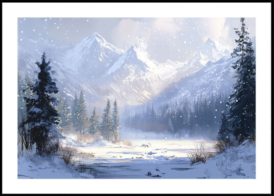 Winter Snowy Landscape Brush Strokes Plakat Plakat / 50x70cm