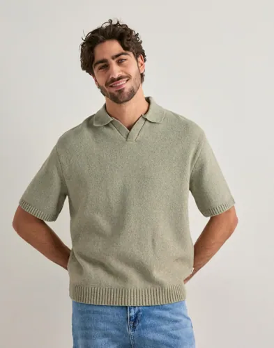 Jack & Jones Jorcatskills Knit Ss Split Neck Pol Kortermet poloskjorte Beige