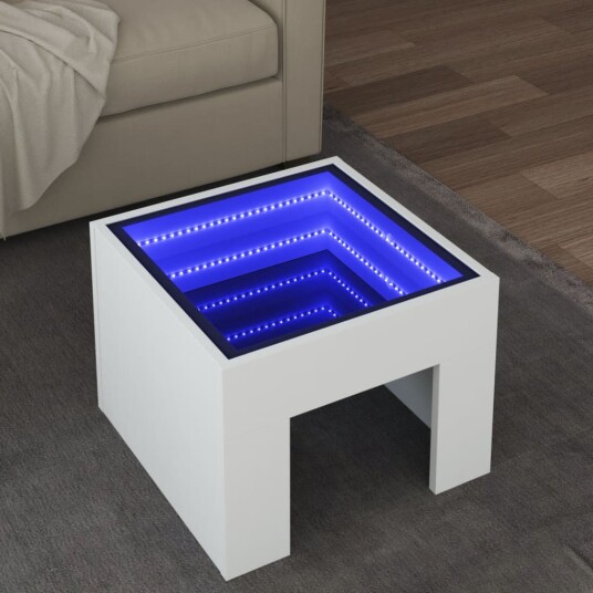 Salongbord med Infinity LED hvit 40x40x30 cm 847595