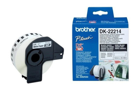 Brother DK-22214 Continuous Paper Label Roll - Black on White 12mm wide Brother DK-22214 Continuous Paper Label Roll - Black on White 12mm wide