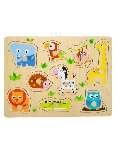 Small Foot Wooden Stud Puzzle Zoo 9pcs. Tre