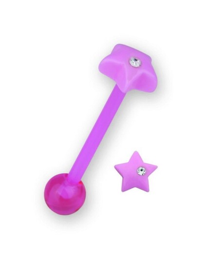 Star With Stone Pink Tungepiercing