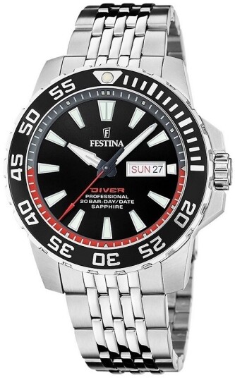 Festina Herreklokke F20661 3 Diver Sort/Stål Ø45 mm