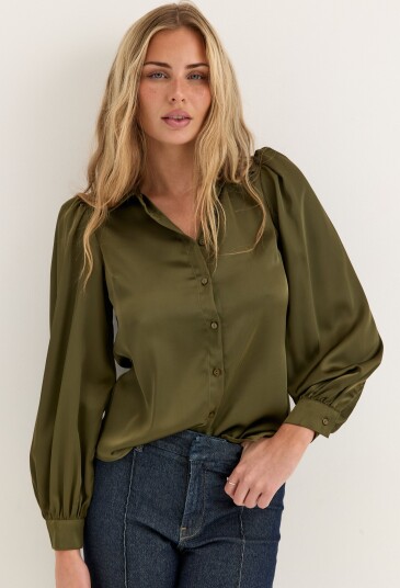 Bubbleroom Puff Sleeve Satin Shirt