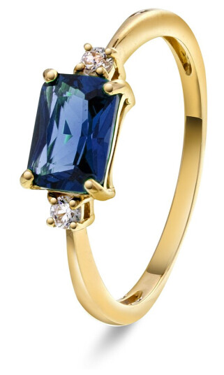 Pan Jewelry Ring i 585 gult gull med zirkonia og blå glassten
