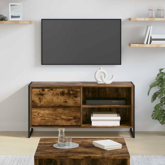  TV skap med skuff Røyk Eik 100 x 36 x 49,5 cm Konstruert tre