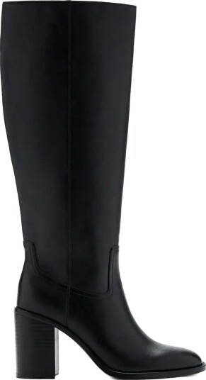 Mango Tall Leather Block Heel Boot BLACK 35