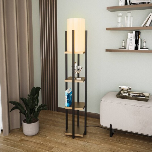 Opviq Gulvlampe 8115 svart/gull/hvit metall/duk høyde 130 cm Opviq Gulvlampe 8115 svart/gull/hvit metall/duk høyde 130 cm