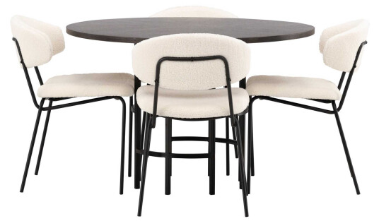 Venture Design Copenhagen & Chico spisegruppe Hvit/mokka 4 stoler & bord 115 cm