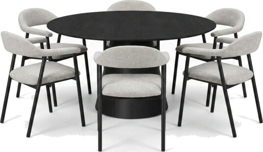 Siena spisegruppe rund 150 cm svart med 4 Ronja spisestoler Beige/svart