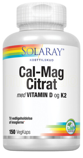 Solaray Cal-Mag Citrat med Vitamin D + K2 150 Kapslar Solaray Cal-Mag Citrat med Vitamin D + K2 150 Kapslar