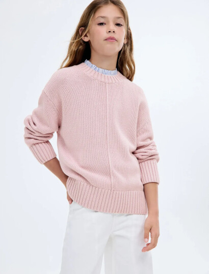 Mango Long-Sleeve Knitted Sweater - Pink - 5-6