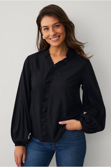 Ellos Collection   Bluse med volanger   Svart