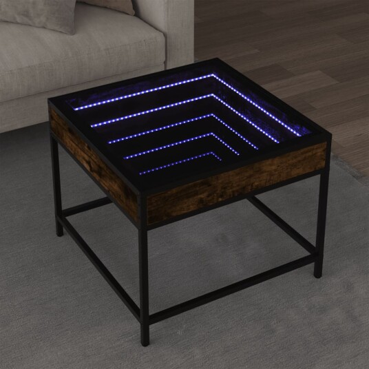 Salongbord med Infinity LED røkt eik 50x50x41 cm 847679