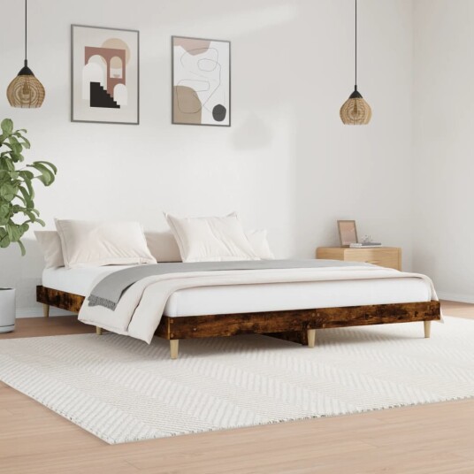 vidaXL Sengeramme røkt eik 200x200 cm konstruert tre